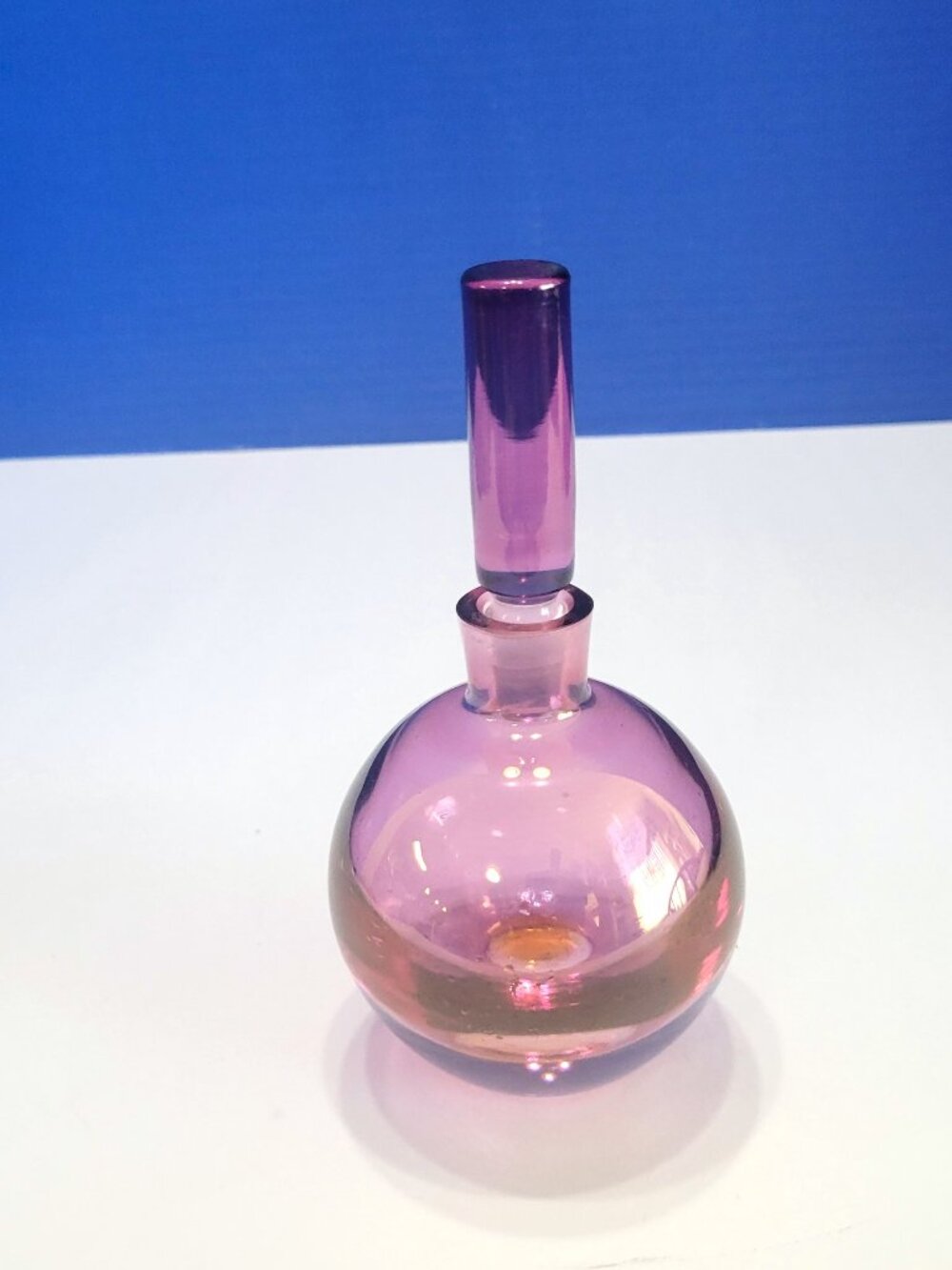 Vintage Krosno Poland Pink Art Glass Perfume Bottle with Stopper Empty
